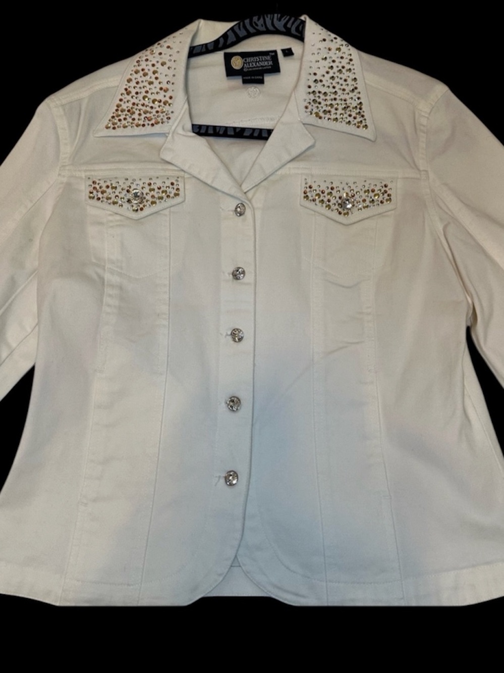 Christine Alexander White Jacket with Gold and Silver Studs and Rhinestones